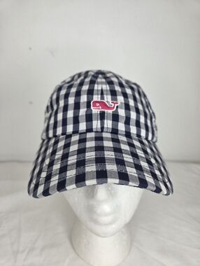 Vineyard Vines Plaid Navy/white Gingham Whale Baseball Cap